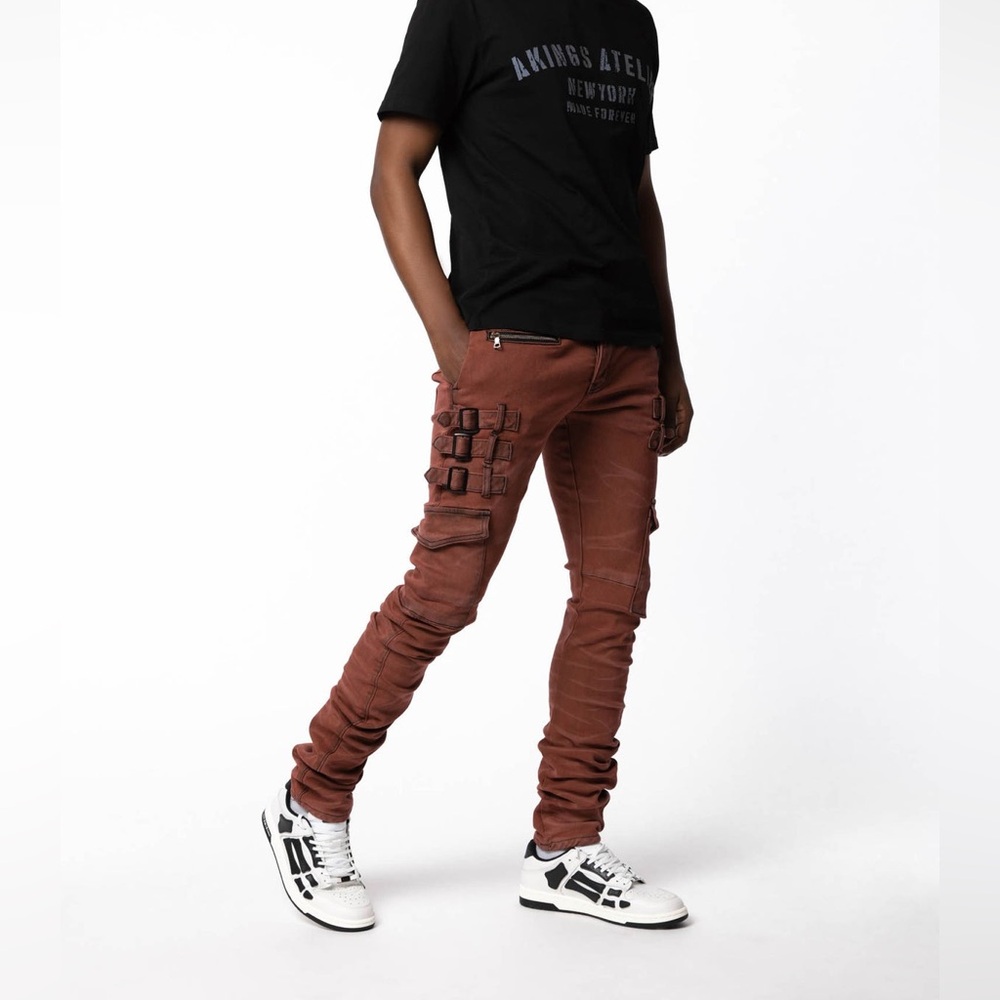 Akings omari crimson skinny fit waxed jeans